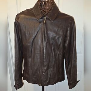 Vintage Coldwater Creek 100% Leather Jacket-Brown Size Large